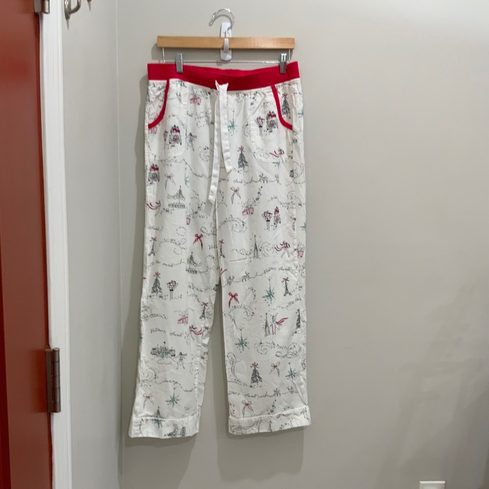 Victorias Secret Christmas Pajama Pants White Red Holiday Tree Print M